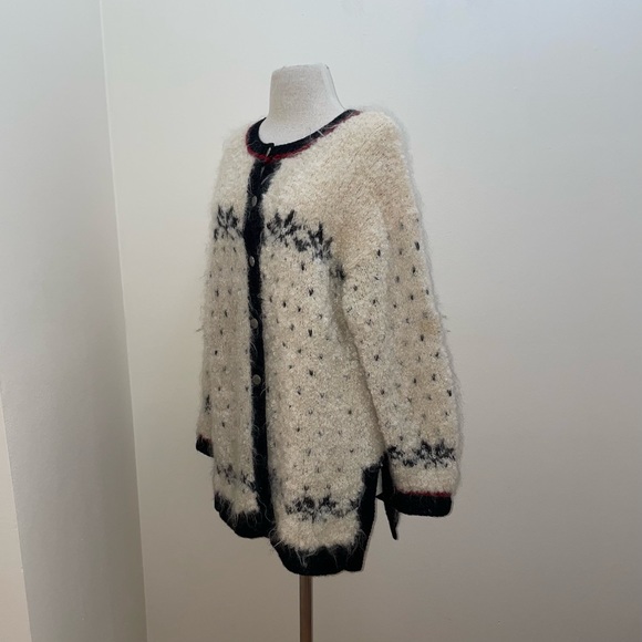 Vintage Jones NY Hand-Knit Mohair/Wool Fuzzy Cozy Cardigan Sweater Size Medium - Picture 2 of 14